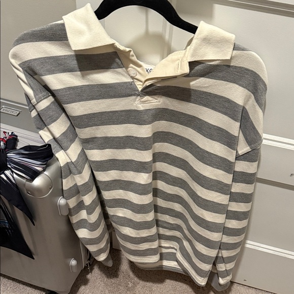 Parke by Chelsea parke Kramer rugby size L/xl Gray Striped long sleeve shirt - Picture 1 of 3
